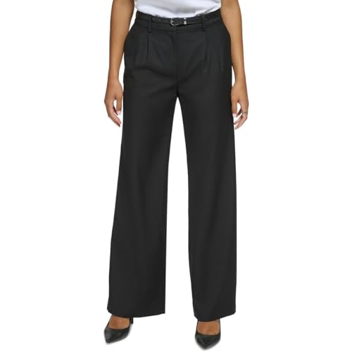 Calvin Klein Womens Pleated Pinstripe Wide Leg Pants Black 16