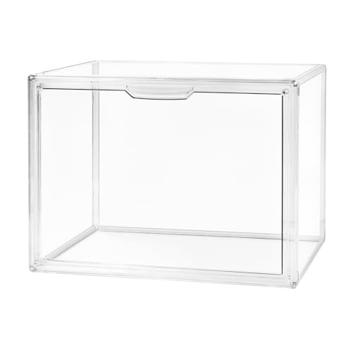 FHMIDIC Cajas de plástico apilables transparentes con puerta magnética, almacenamiento a prueba de polvo, vitrina para coleccionables, figuras, cosméticos, zapatos, bolsos (36 x 22 x 27 cm, juego de 1