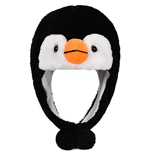 Lacheln Animal Plush Hats for Women Men Halloween Party Costume Winter Soft Warm Funny Beanies for Teen Adult Penguin