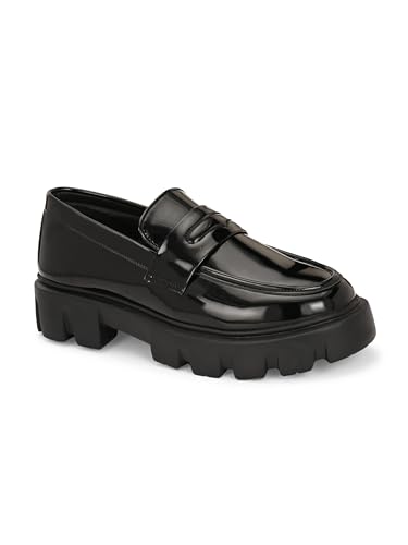 Image of Leo Chunky Sole Black Patent Loafers Shoes for Casual /Formal Hybrid Purpose