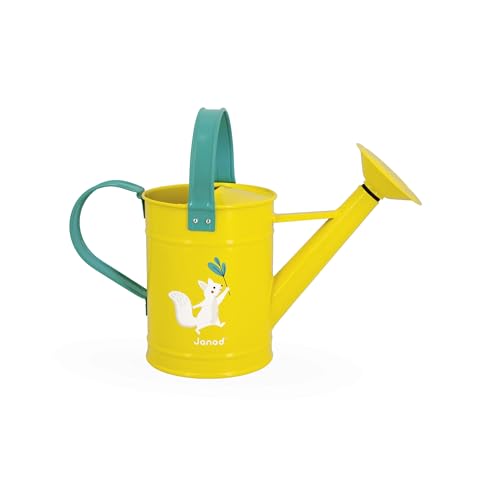 Janod - Metal Watering Can for Children Ages 3 and up - Double Handle for Better Grip - Childrens Garden Toy - Ages 3 and up