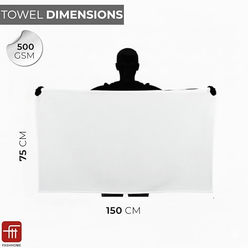 Image of Fash Home Waffle Terry Fusion 2pc Bath Towel-75X150cm Full Large Size 100% Soft Cotton Super Luxurious | Quick Absorbent | Only for Premium Royal Elite Class Men /Women /Couples-Beige+White