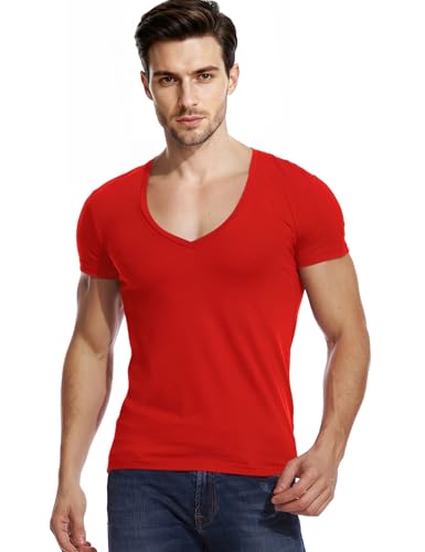 T-shirt col V profond homme coupe ajustée en maille fine et douce