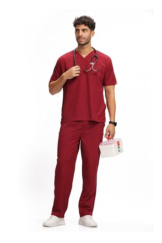Knya Active Men's 5-Pocket Scrub Suit | Set of Top & Bottom | Half Sleeves | V Neck | Breathable Fabric | Comfortable | Durable | Uniform for Doctors, Nurses and Dentists