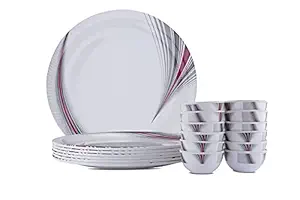 Melamine Dinner Set - 18 pcs Dinner Dishes Set with Bowl for Everyday Use, Dishwasher Safe Dinnerware Set 6 Plates and 12 Bowls - White (Morpankh 18 Pcs)
