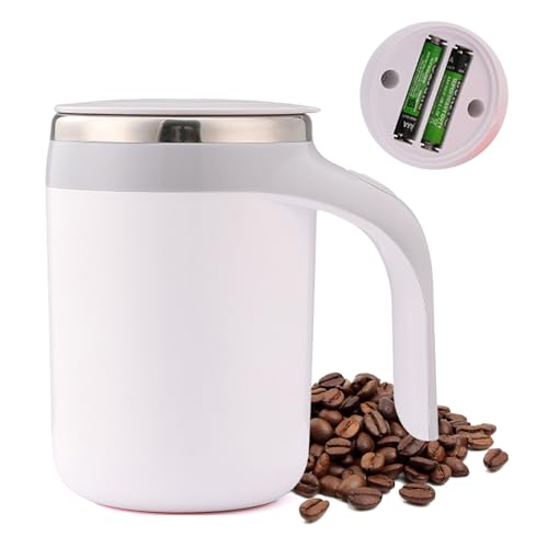Kytpyi Tazas de Cafe, Termo Cafe, 380ml Mezclando Automáticamente Taza acero Inoxidable con Asa Tapa, Doble Capa Anti-quemaduras Coffee Cup para Casa Escuela Oficina (Blanco)