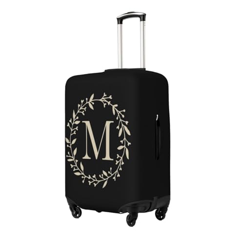 Luggage Cover Flower Golden Letter M Black Suitcase Protector fits 18-32inch Travel Suitcase Cover Dustproof Washable with Concealed Zipper for Wheeled Suitcase LC522
