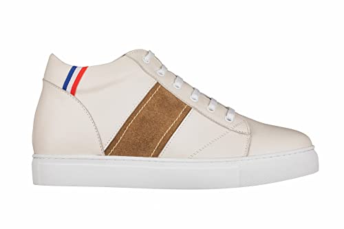 CALTO Men's Invisible Height Increasing Elevator Shoes - Beige White Leather Lace-up Sneakers - 2.8 Inches Taller - K53101 - Size 7 D(M) US2