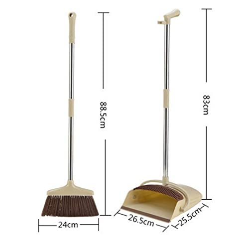 Image of ROUMYKS Broom and Dustpan Set Stand Up Broom Head and Dust Pan Combo, Remove Hair with Built-in Wisp Scraper - Kitchen, Outdoor, Hardwood Floor (Beige)
