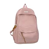 Mochila Feminina Pastel Fofa – Bolsa Casual Colorida com Bolso Frontal e Alças Ajustáveis (Rosa)
