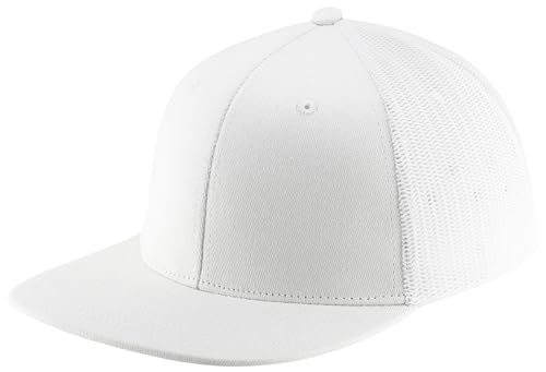 Image of Flat Bill Snapback Mesh Hats | Fits OSFM & XXL Big Head | Blank Solid Color Adjustable Trucker Hat for Men