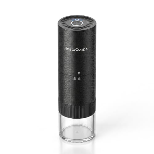 Image of InstaCuppa Portable Electric Burr Coffee Grinder for Espresso, Pour Over and French Press, Stainless Steel Conical Burr, USB-C Rechargeable, Doses into 51 mm Portafilter, 25 g Capacity, Black