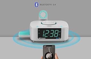 Emerson CKSW5010 Smartset Wireless Charging, Dual Alarm FM Clock, Bluetooth Radio/Speaker, 15W for Ultra-Fast Charging, 3W Retractable Port for Air Pods, White