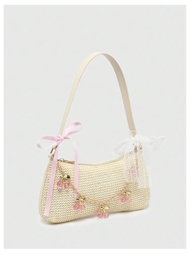 Image of Verdusa Women's Y2K Purse Coquette Bow Tie Vintage Shoulder Bags Lace PU Leather Kawaii Handbag