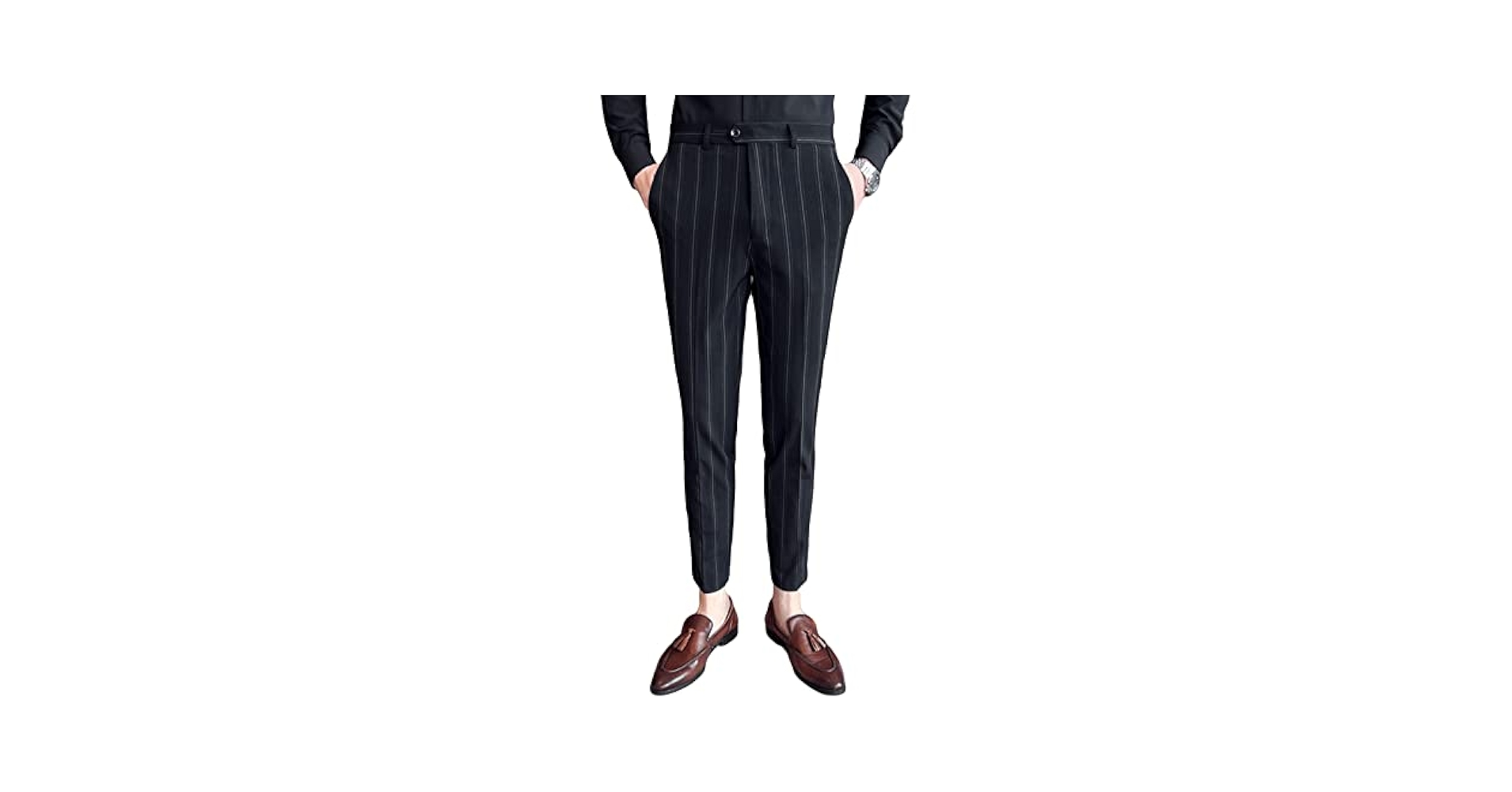 Men's Stylish Slim Fit Dress Pant Pinstripe Straight Leg