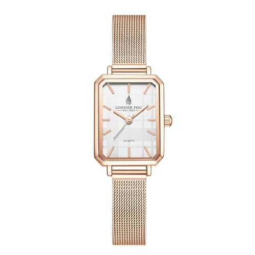 Image of London Fog Victoria Collection Analog Quartz Watch for Women with Textured Dial, Rectangular Metal Case, Mineral Glass, Mesh Strap & Water Resistant - LFW20006