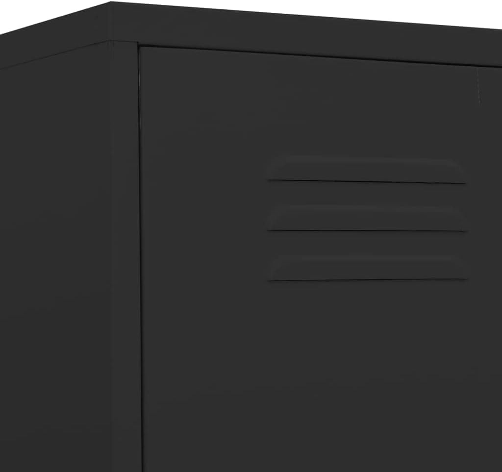 Black Steel Locker Cabinet 13.8x18.1x70.9 Inches with Lock & Adjustable Shelves, Heavy Duty Storage for Office Home Garage, Modern Design Secure Organizer for Clothes Shoes Books Files
