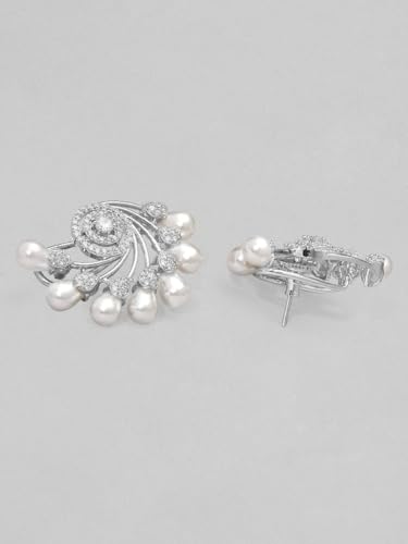 Image of Rubans Stud Earrings Oversized Fashionable American Diamond Stylish Jewellery Gift for Women & Girls