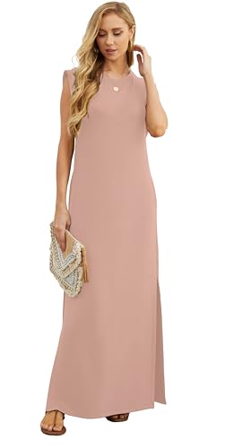 Image of GRECERELLE 2026 Women Year-Round Casual Round Neck Loose Split Wrinkle-Free Long Maxi Vacation Dress with Pockets (XXS-4XL)