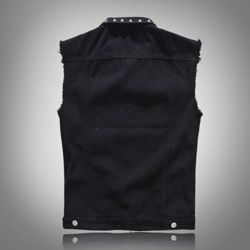 Men's punk denim vest with sleeveless denim jacket with rivets Turned collar jacket vest2