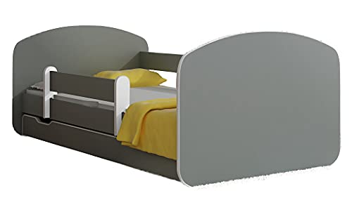 Lit d'enfant gris 160x80 complet avec matelas et tiroir de rangement