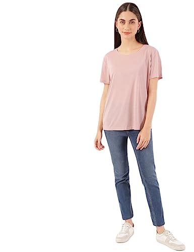 Image of Marks & Spencer Womens Solid Polyester Blend Crew Neck Relaxed Fit T Shirt