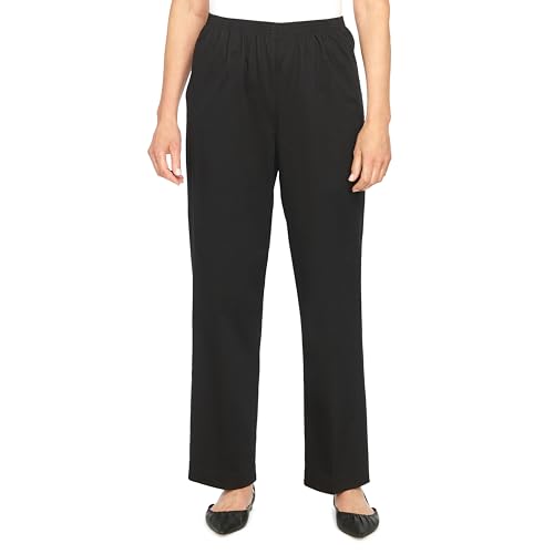 Alfred Dunner Womens Soft Twill Mid-Rise Regular Fit Straight Leg Regular Length Casual Pant Black Size 16