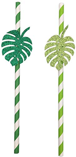 10 Pitillos desechables de papel con hojas cactus y monstera miniatura 3