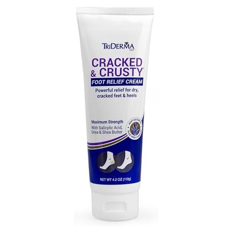 TriDerma Cracked & Crusty™ Healthy Foot Cream Moisturizes, Softens and Heals Dry Feet, Cracked Heels and Dry Elbows with Salicylic Acid, Urea, Shea Butter, AP4 Aloe and Vitamins, 4.2 Ounces Cover
