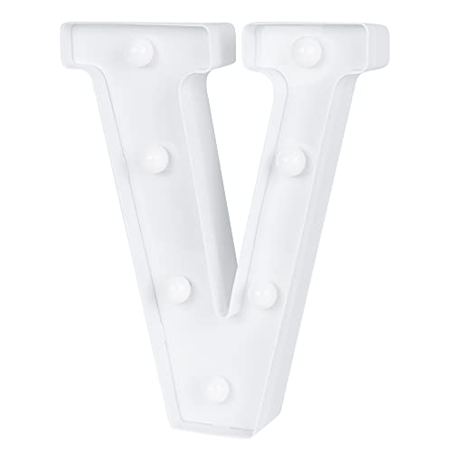Image of Restaurantware Illumify 6.7 x 1.2 x 8.7 Inch Light Up Letter 1 Durable Marquee LED Light - Letter V Touchproof White Plastic Party Light Keyhole Slot For Parties Weddings Or Special Events