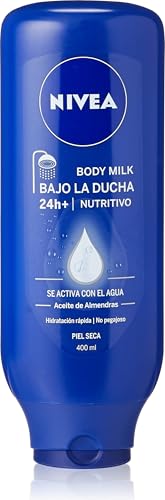 NIVEA Bajo la Ducha Body Milk Nutritivo (1 x 400 ml), leche hidratante para la ducha, acondicionador de piel con aceite de almendras para el cuidado de la piel seca