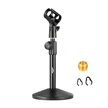 【Desktop Microphone Stand Kit】 The tabletop mic stand features a 5.1" (13 cm) weighted metal base and non slip pads for added stability. Also includes a microphone clip mount, a 3/8" to 5/8" adapter, and two cable ties for easy use 【2 Section Adjusta...