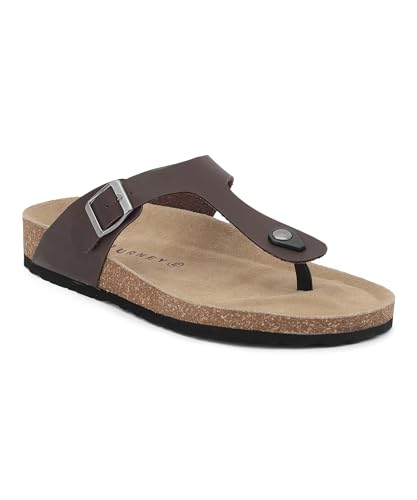 Image of HF JOURNEY Nivera 2.0 Men's Cork Footbed Thong Sandal,Slip On Entry,(Size 41-46) BlackPU, Casual Lounging Slipper, EVA Sole, Flat Heel,Nivera 2.0 - Black (41)