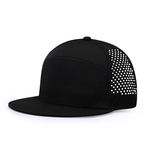 KDVOG Gorra de béisbol de ala plana para hombres y mujeres, unisex, perforada con láser, ajustable, para deportes al aire libre, Negro -, talla única