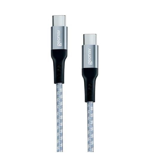 Geonav Cabo USB-C (tipo C) para USB-C (tipo C), 1,5 metros, nylon trançado, UCC04, Cinza/Branco