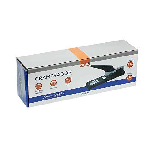 Grampeador de Metal para 100 Folhas Preto e Prata, BRW