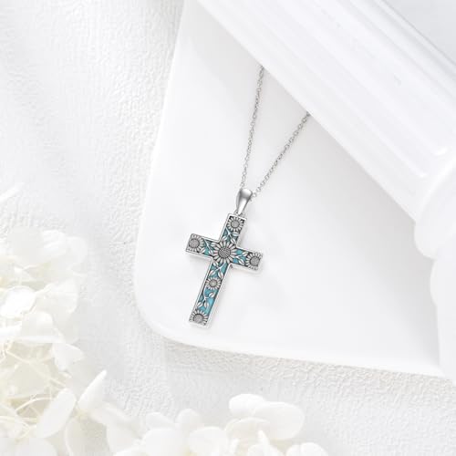 S925 Sterling Silver Turquoise Cross Pendant Necklace Turquoise Jewelry Gifts for Women2