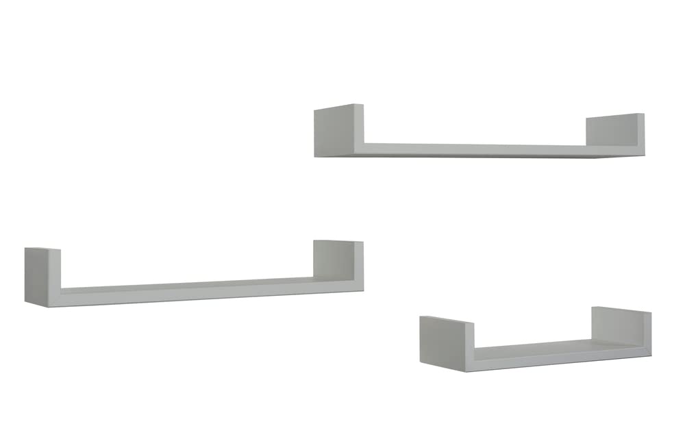 MODULARREDO | Set di 3 Mensole da Muro Design, 60x8, 50x8 e 40x8 cm p15.5, Kit Tasselli Incluso, Grigio Sasso - Made in Italy