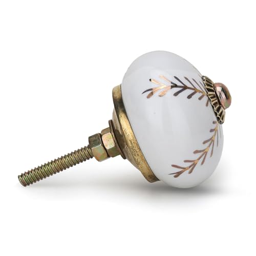 Image of Ceramic Vintage Assorted Colourful Pottery Drawer Handle Door Knobs and Pulls for Kitchen (White Gold knobs Pack of 6)