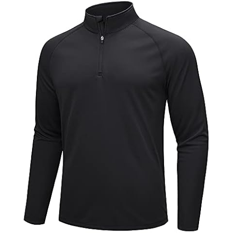 TACVASEN 1/4 Zip Tops Men Long Sleeve Running T Shirt UPF 50+ UV Sun Protection Shirt Outdoor Sports T-Shirt Black Cover