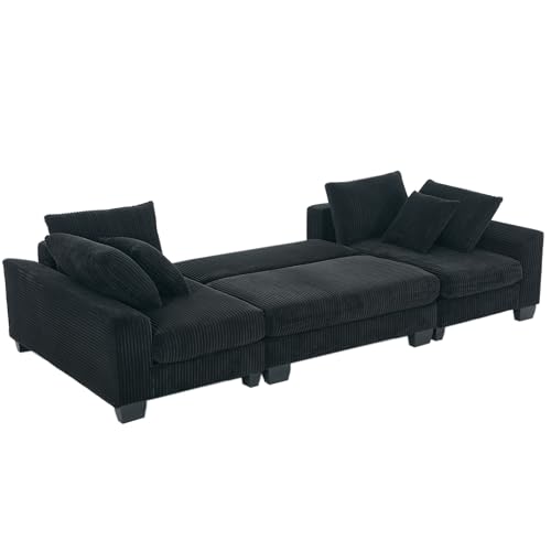 Image of ERYE 114-Inch Oversized U-Shaped Sleeper Sectional Sofabed, U Shaped Pull Out Sleeper Couch Symmetrical Convertible Sectional Sofa Bed with Double Chaise Daybed & Toss Pillows