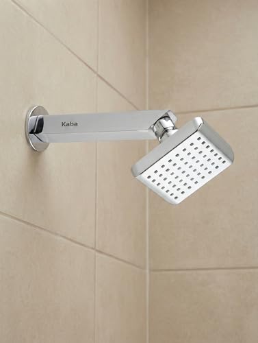 Image of KABA by ACQUASO 4x4 inch Inches Overhead Shower | High Pressure Rain Spa System For Luxury Bathroom | ABS Rainfall Showerhead Easy Install with Steel 9 inch ARM (ORNAMIX)