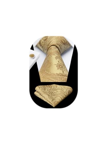 Image of HISDERN Ties for Men Paisley Floral Mens Ties and Pocket Square Cufflinks Set Classic Business Necktie Handkerchief