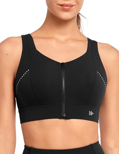 イベット スポーツブラ 揺れない レディース 前開き 大きいサイズ ハイサポート 一体型カップ 調整でき 吸汗速乾 メッシュ プリント ランニング ジム スポブラ M ブラック