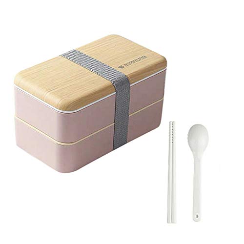 FANZHOU Fiambrera Bamboo White Atthys con Cubiertos, Apto para microondas y lavavajillas, de Madera para Adultos o niños, plástico, Rosa,...