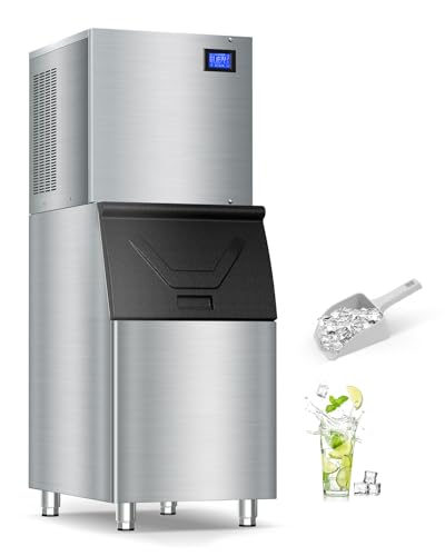 Commercial Ice Maker Machine: 500lb Daily Output, 350lb Large Capacity Storage, 156Pcs Ice Cubes in 6-15 Mins - Stainless Steel Large Ice Maker for Restaurant, Bar, Cafe