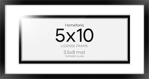 Image of Homeforia 5x10 Business License Frame Black, High End Metal 5 x 10 Document Certificate Frame with Mat 4x9, 5 by 10 Professional License Frames for Wall or Tabletop, Tempered Glass, Wall Kit, Set of 3