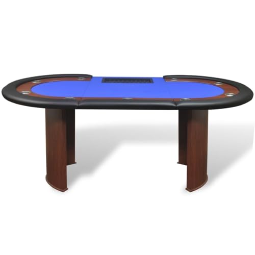 NQJIBUE Home Garden Pokertisch für 10 Spieler mit Händlerbereich und Chipablage blau – Bild 4