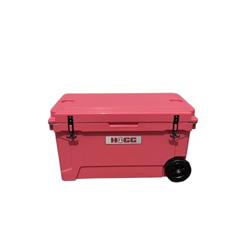 Hogg 65 qt Cooler with Wheels, Rotomolded Cooler with Wheels, Portable Ice Chest, Large Ice Chest for Camping, Hard Roto Molded Shell, Heavy Duty Cryo-Foam Insulated, 65 qt Pamplona Pink