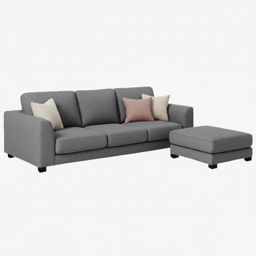 Image of FURNY Revona 4 Seater L Shape Sofa Set with Movable Ottoman | Flexible Left or Right Layout | Plush Velvet Fabric (Dark Grey) | Perfect for Living Room, Guest Room & Office